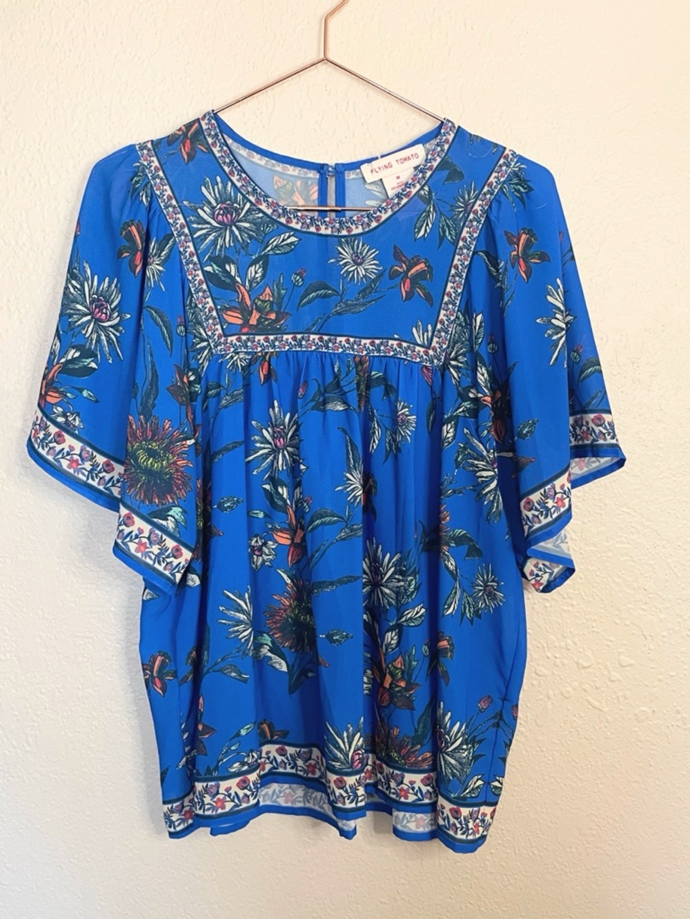 Flying Tomato Blue Floral Blouse Boho Cottagecore Flowing Top